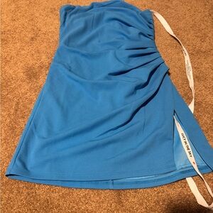 Blue Ruched mini Dress-Medium